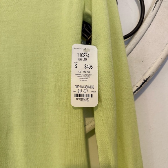 Carlisle Collection Semi-Sheer Cashmere V-Neck Sweater Women’s Small Lime Green - Picture 4 of 9
